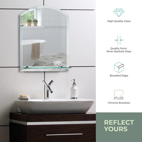 Celine Arch Bathroom Wall Mirror with Shelf Img02