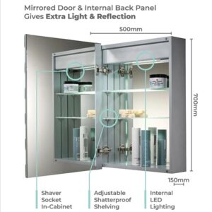 Athena LED Illuminated Bathroom Mirror Cabinet Img02