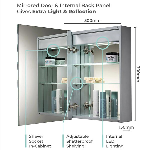 Athena LED Illuminated Bathroom Mirror Cabinet