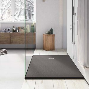 Solidsoft Anthracite Slate Effect Shower Tray Square Drain Live Example 01