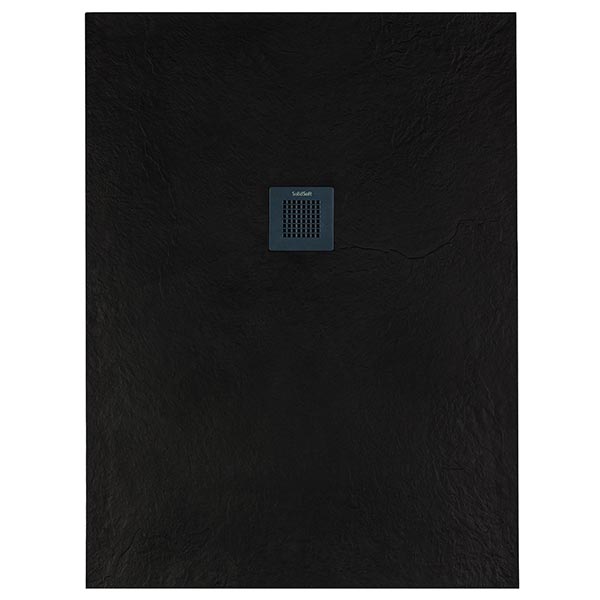 Solidsoft Black Slate Effect Shower Tray Anthracite Square Drain