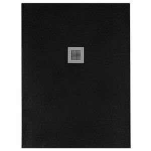 Solidsoft Black Slate Effect Shower Tray Grey Square Drain