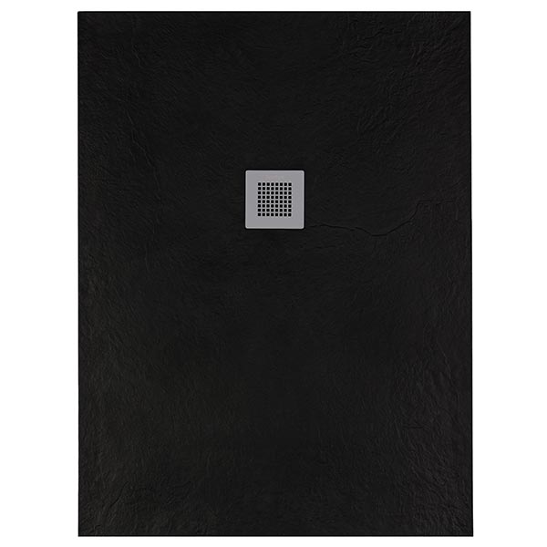 Solidsoft Black Slate Effect Shower Tray Grey Square Drain
