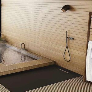 Solidsoft Black Slate Effect Shower Tray Linear Drain Live Example 01