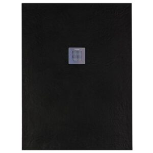 Solidsoft Black Slate Effect Shower Tray Steel Square Drain