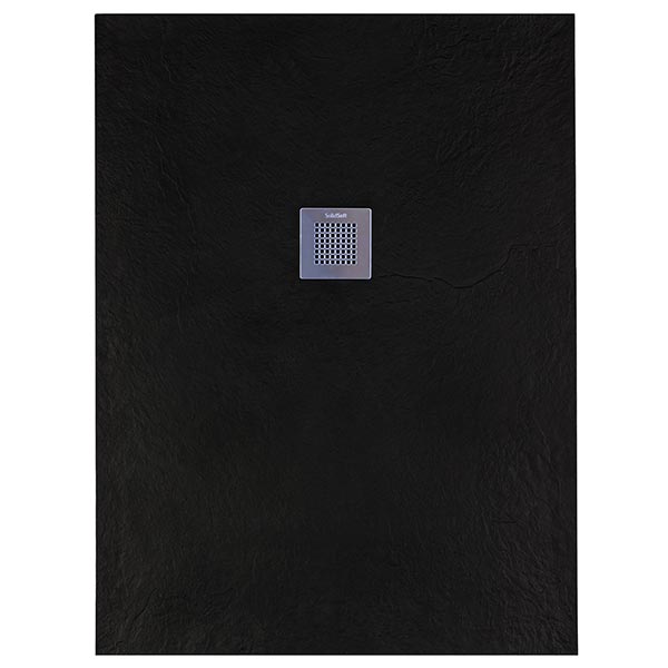 Solidsoft Black Slate Effect Shower Tray Steel Square Drain