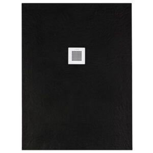 Solidsoft Black Slate Effect Shower Tray White Square Drain