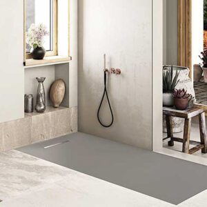 Solidsoft Grey Slate Effect Shower Tray Linear Drain Live Example 01