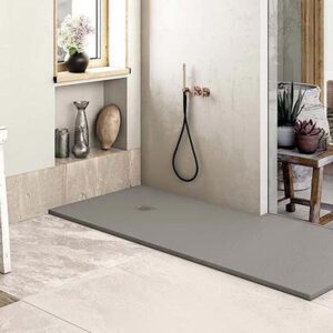 Solidsoft Grey Slate Effect Shower Tray Square Drain LIVE Example 01