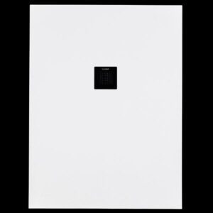 Solidsoft White Slate Effect Shower Tray Black Square Drain