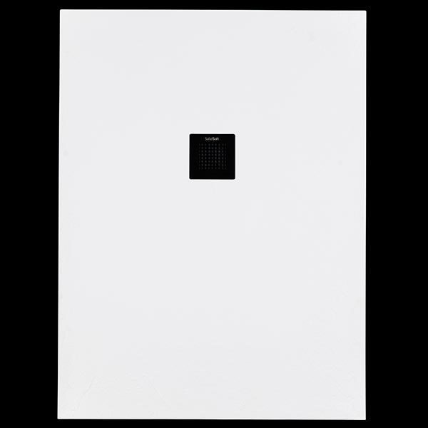 Solidsoft White Slate Effect Shower Tray Black Square Drain