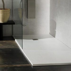 Solidsoft White Slate Effect Shower Tray Square Drain Live Example 01