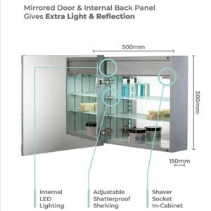 Pallas LED Illuminated Bathroom Mirror Cabinet Img02