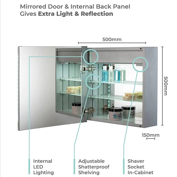 Pallas LED Illuminated Bathroom Mirror Cabinet Img02