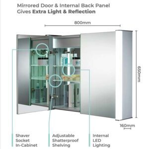 QUASAR CABM13 LED Illuminated Bathroom Mirror Cabinet Img02